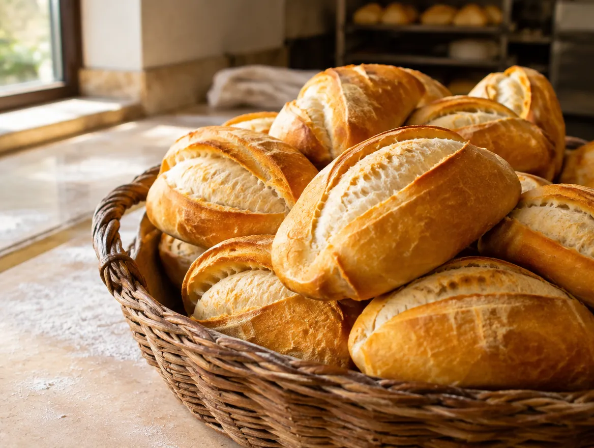 Cesta de pão francês quente, encomendado em quantidade